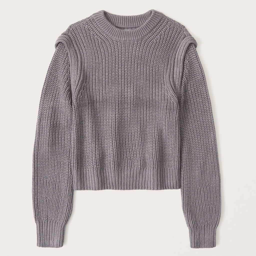 Abercrombie Purple Gray Shoulder Detail Chunky Knit Crewneck Sweater Size Large